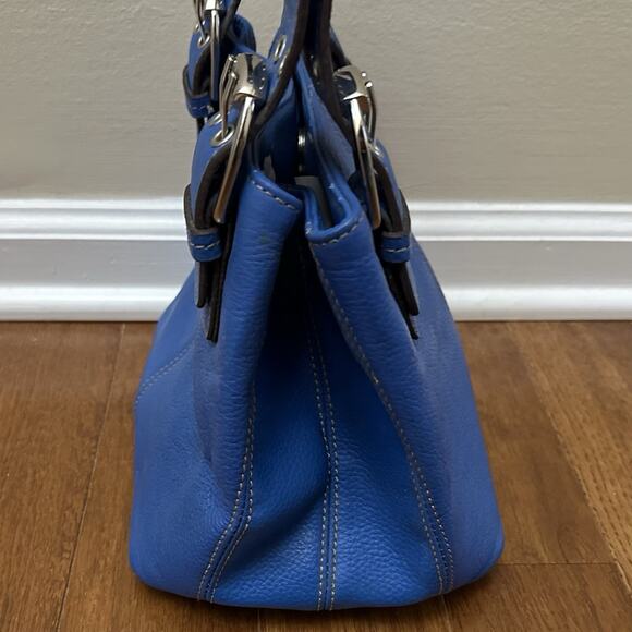 Tignanello Perfect 10 Handbag Purse Blue Pebbled Leather Double Handles - Picture 10 of 12